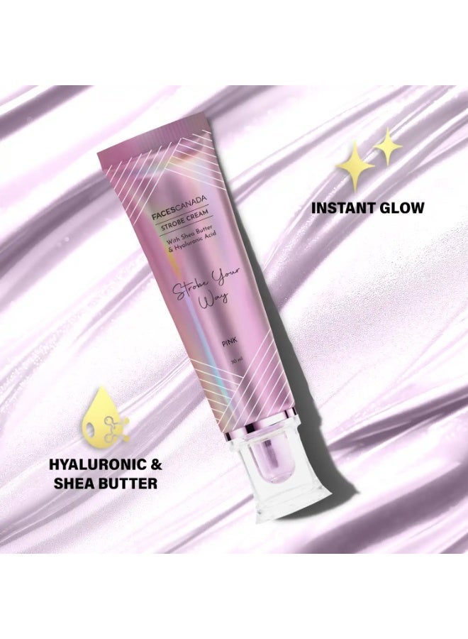 FACESCANADA Strobe Cream - Pink, 30ml | Primer + Highlighter + Moisturizer | Shea Butter & Hyaluronic Acid | Intense Hydration | Flawless Radiant Dewy Skin | Illuminating & Glowing Makeup Base - Image 2